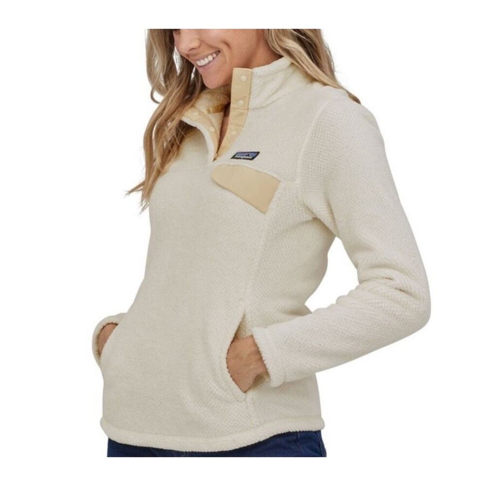 Patagonia Snap-T Pullover Fleece Top Womens Small White Raw Linen Logo Heritage